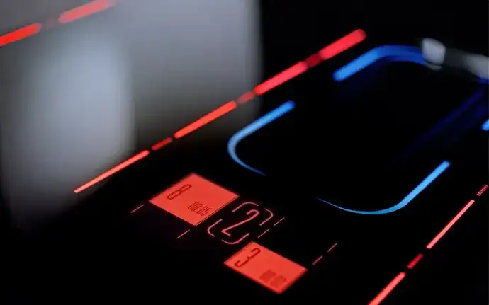 Black CERAN® cooktop with red and blue display