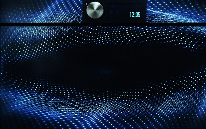 Glass oven door with abstract wave pattern