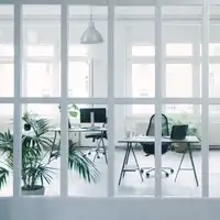 Interior of an office with large glass partition