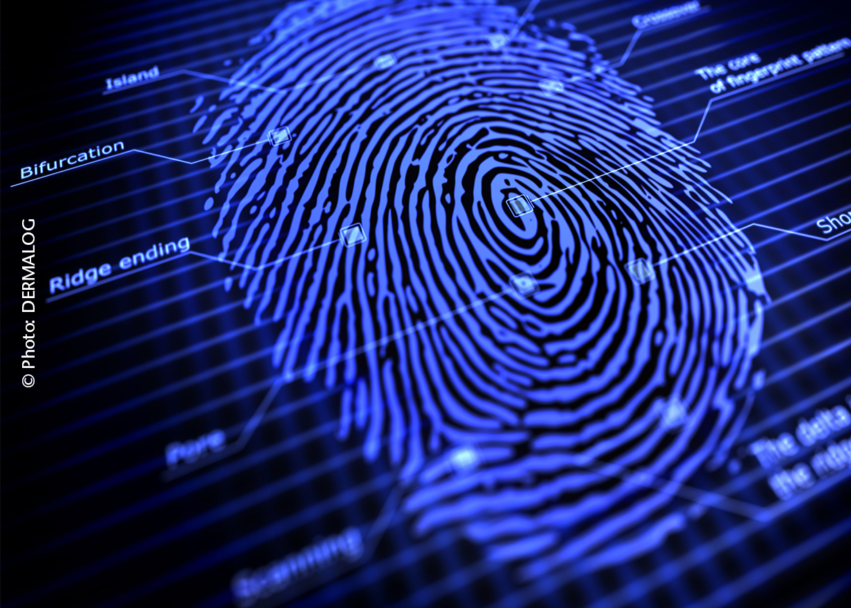 A fingerprint in blue light