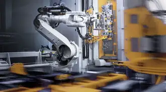 Industrial robotic arm performing automated inspection on a production line