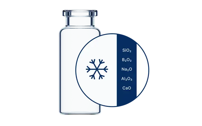 Flacon pharmaceutique en verre EVERIC® freeze avec composition chimique de la paroi en verre