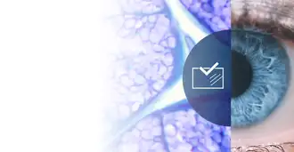 Image of an eye alongside microscopic view of tissue sample with haze icon