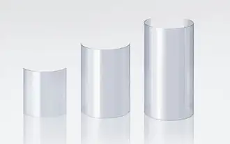 Three transparent curved SCHOTT ROBAX® glass-ceramic fire-viewing panels