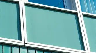 A glass panel in the facade of the Rosengarten building in Solothurn, Switzerland