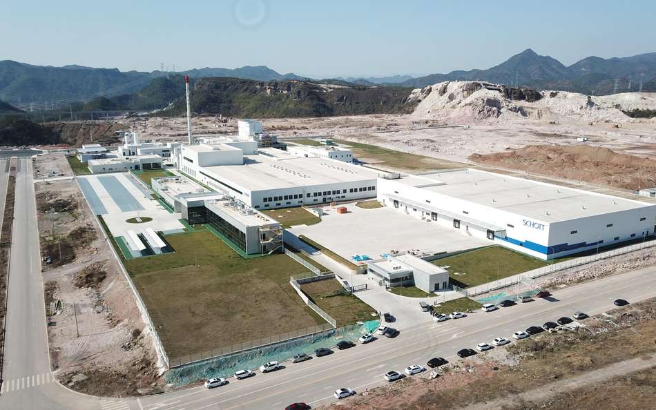 Aerial shot of SCHOTT manufacturing plant in Jinyun, China 