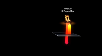 Diagram showing the heat reflection of a fire-viewing panel with ROBAX® IR SuperMax coating