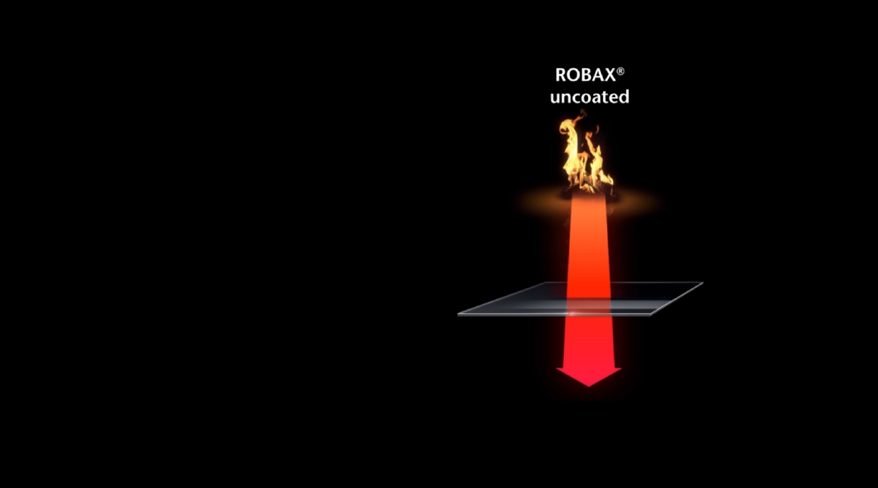Diagram showing the heat reflection of an uncoated ROBAX® fire-viewing panel 