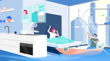 Illustration woman and man in futuristic apartment