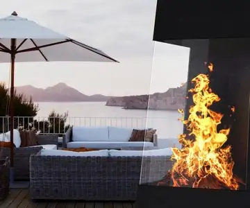 Outdoor fireplace with SCHOTT ROBAX glass-ceramic
