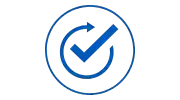 Circular icon with a blue outline and a stylized checkmark forming an upward arrow