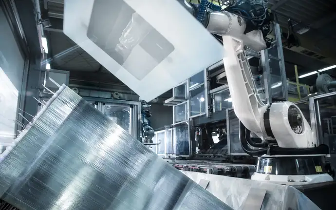 Sheets of Xensation® glass being produced in the SCHOTT plant