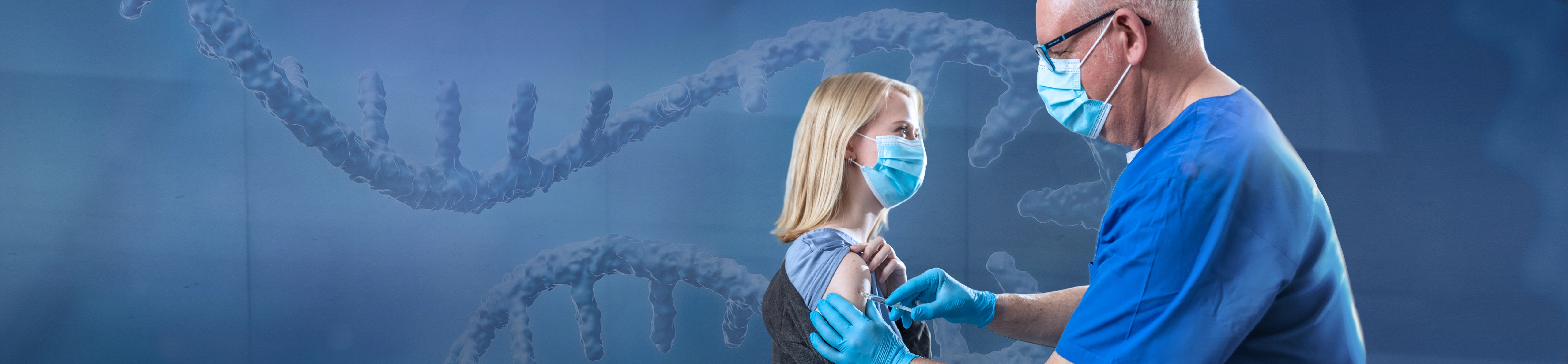 Woman getting an injection from a doctor via syringe.