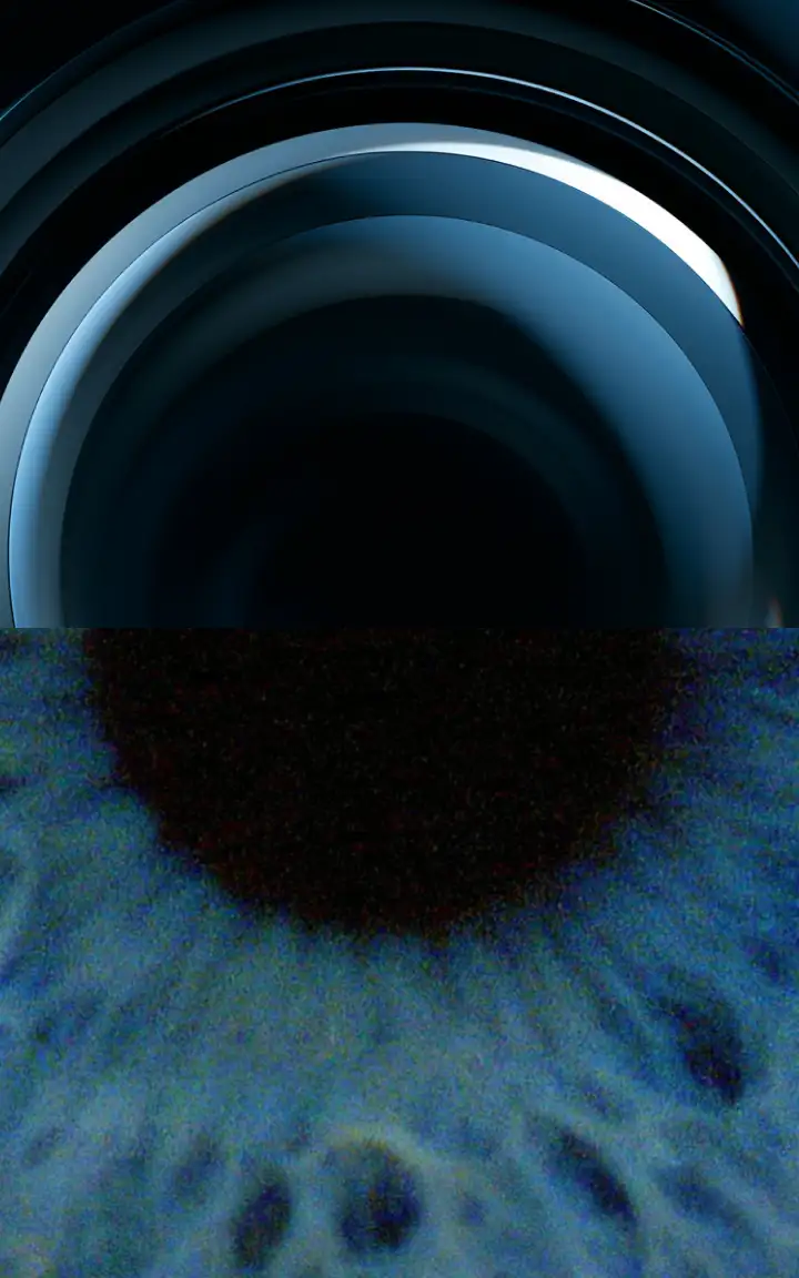 A stylized image combining a camera lens and a close-up of an iris, evoking precision and focus themes.
