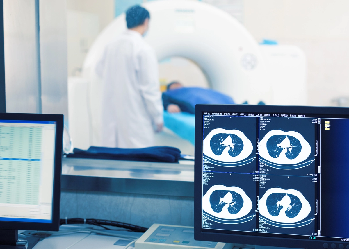 View from the control room of a CT scanner in a hospital