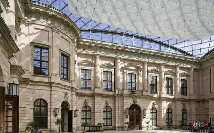 Interior of the German Historical Museum in Berlin with windows made from RESTOVER® glass for restoration 