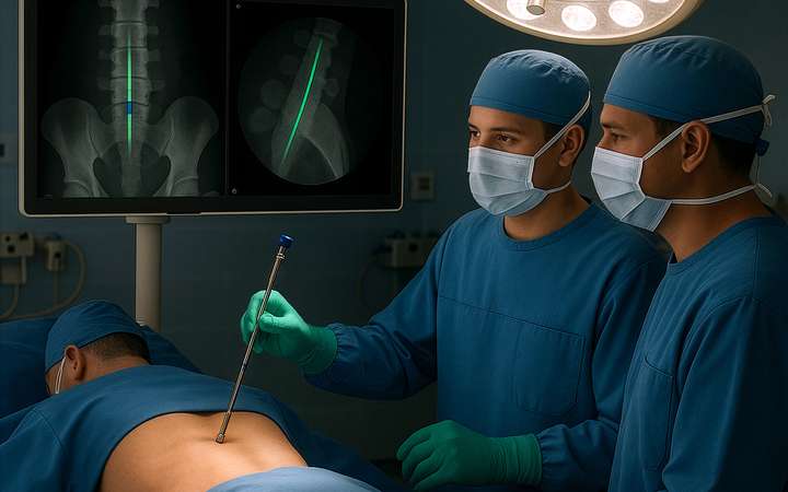 Spine Guidance Navigation Surgery performed by two surgeons