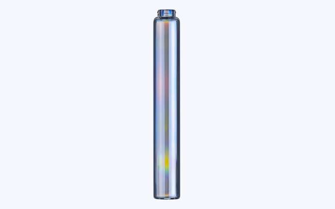 Glass vial with iridescent finish