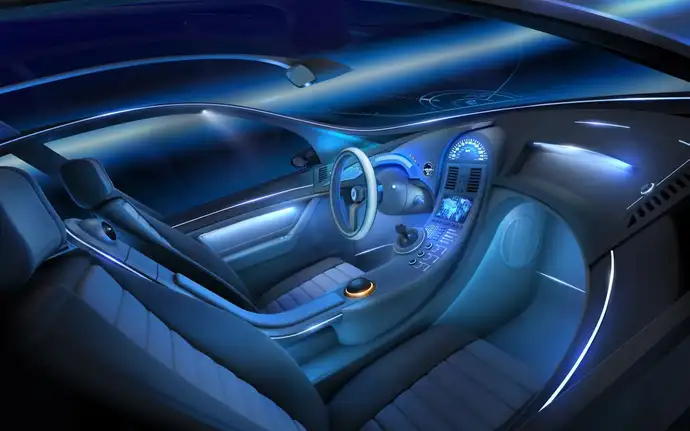 Carro moderno com iluminações azuis