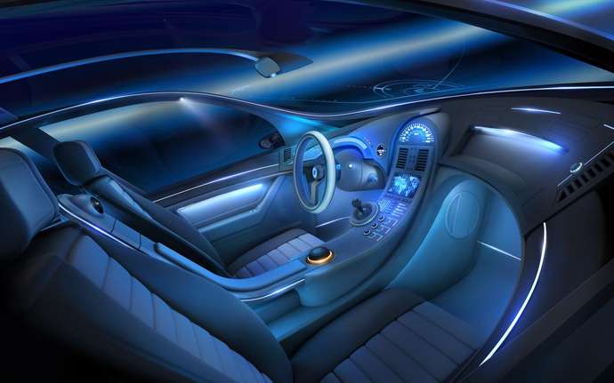 Modern car with blue illuminations