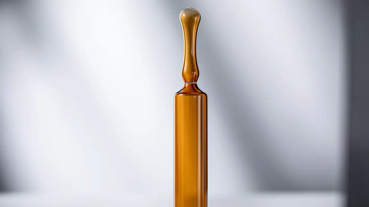 Eine Ampulle aus bernsteinfarbenem Glas