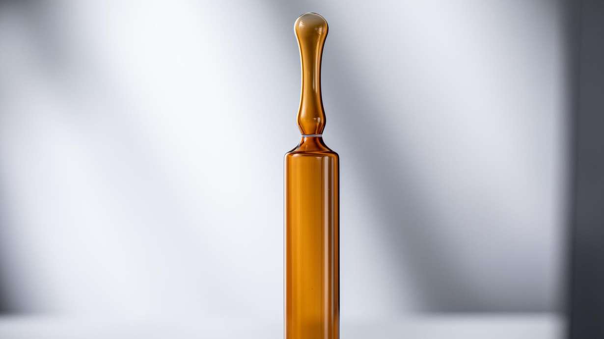An amber glass ampoule 