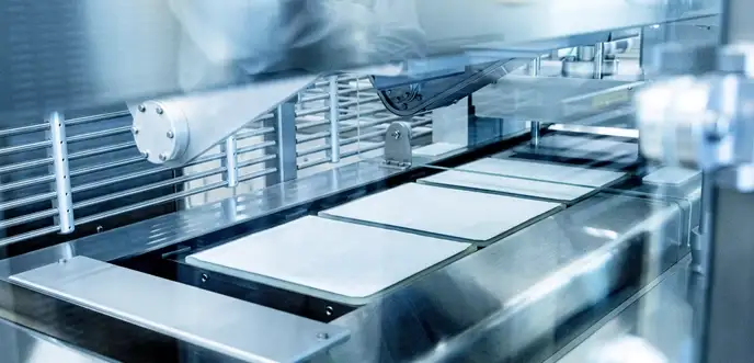 Tubs mit pharmazeutischer Primärverpackung auf einer Abfülllinie