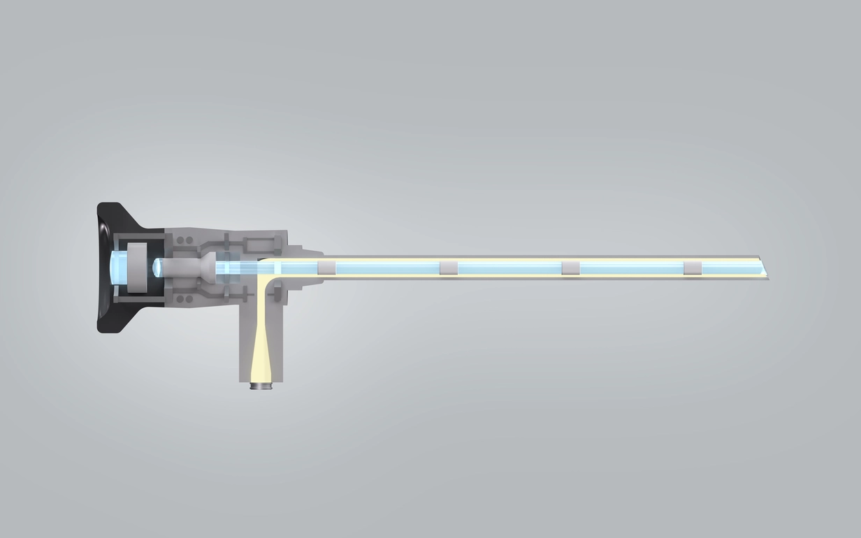 Straight rigid endoscope with integrated glass optics for medical imaging