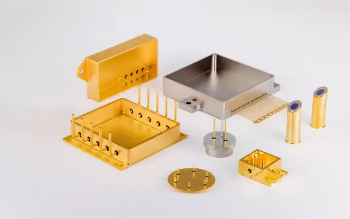 Collection of golden and silver hermetic packages and feedthroughs