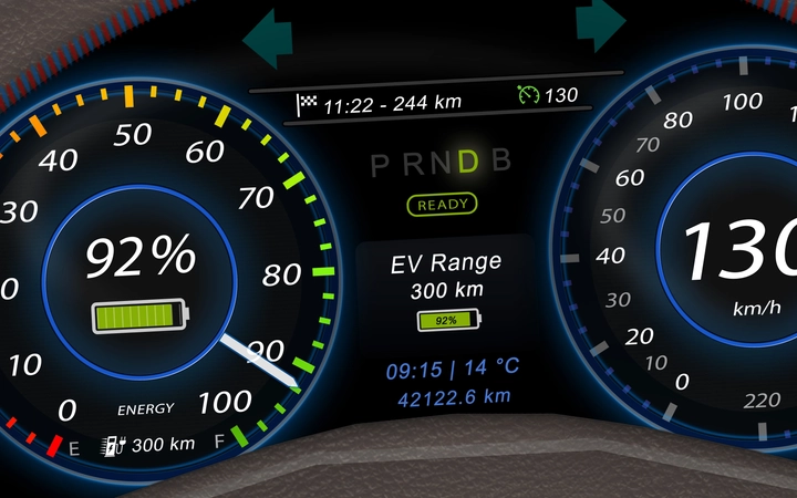 Digital dashboard display inside an electric vehicle