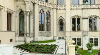 View of the back of Babelsberg Palace and gardens in Potsdam, Germany