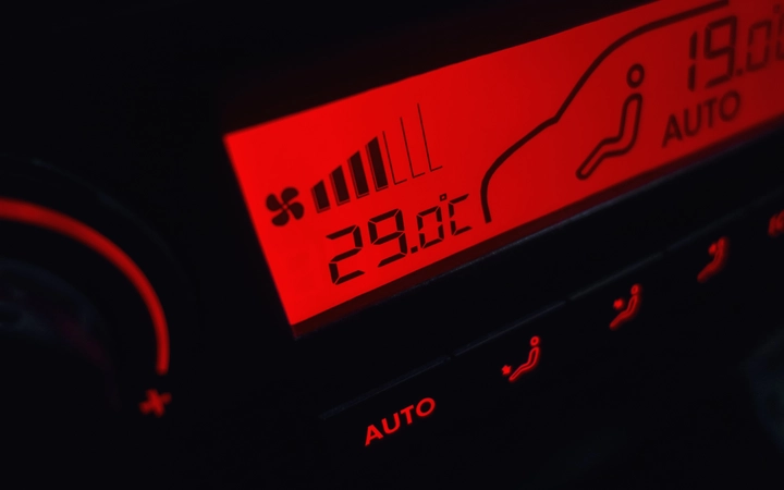 Dashboard display of a vehicle showing internal temperature