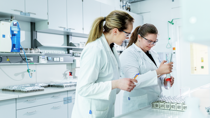 Two female scientists working in a laboratory