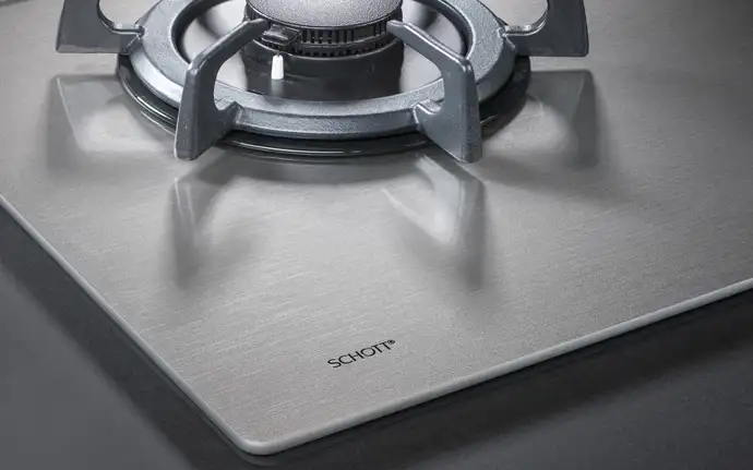 Glass gas hob with silver SCHOTT® MetalLook finish