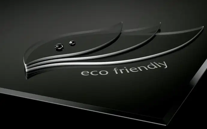 The “eco friendly” logo made of three leaves on black glass-ceramic stands for sustainable production