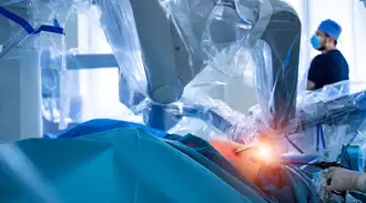 Robot performing surgery in an operating theater