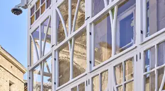 Close-up view of the lower floor of the El Palmeral viewpoint in the Vitoria-Gasteiz town hall in Spain