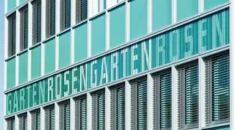 Close up view of the facade of the Rosengarten building in Solothurn, Switzerland