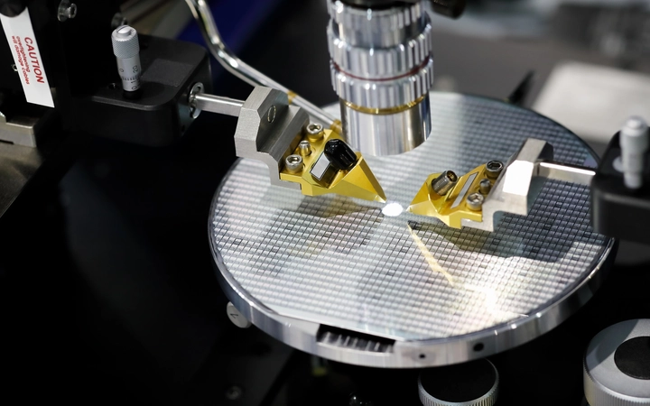 Glass wafer being inspected in the laboratory