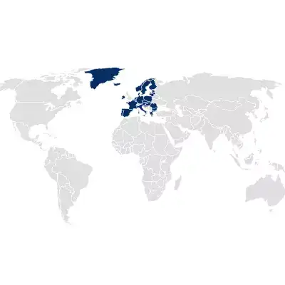 Mapa del mundo con los países del expediente normativo de productos sanitarios resaltado en azul