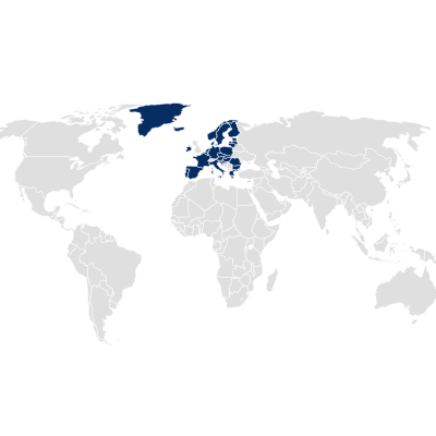 Mapa do mundo com países do dossiê de regulamentação de dispositivos médicos destacados em azul
