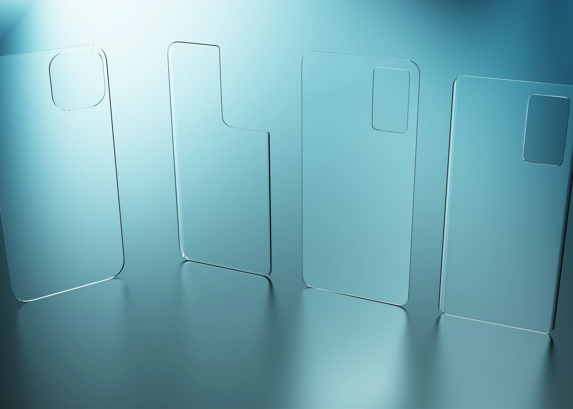 Vier verschiedene Designs des SCHOTT Xensation® α (Alpha) Deckglases für Smartphones