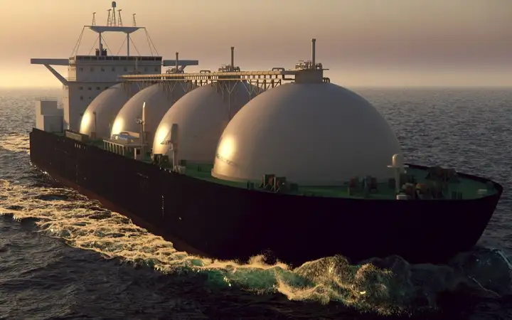 Gas tanker at sea with four large domes