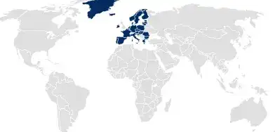 Mapa mundial con los países en el expediente de regulación de productos sanitarios resaltado en azul