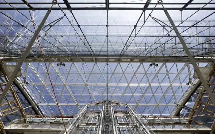 Glass panelled roof in modern building