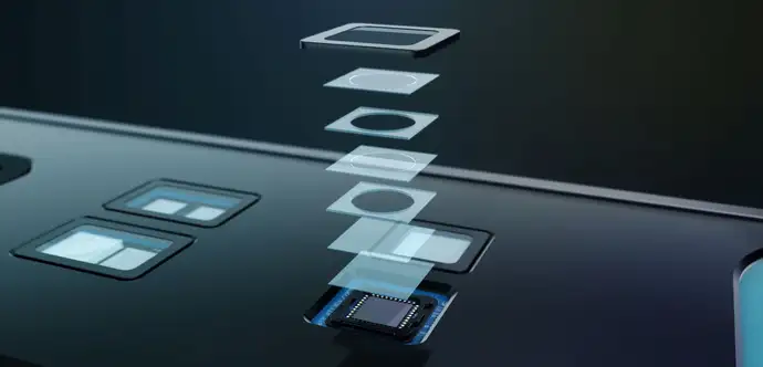 Diagrama dos componentes de vidro de uma câmera IR em um smartphone