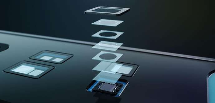 Diagrama de los componentes de vidrio en una cámara de infrarrojos de un Smartphone