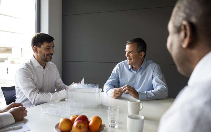 	Marcel Fischer, Head of Project Management for NEXTERION® at SCHOTT, in a meeting with Ed Farrell, COO at Quotient