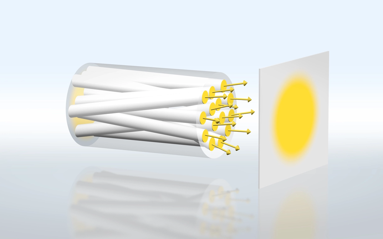Illustration of how a glass optical fiber light guide transfers light