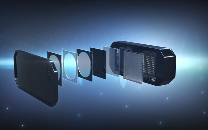 Interior driver monitoring system with IR camera and optical components illustrating controlled light propagation in automotive sensing